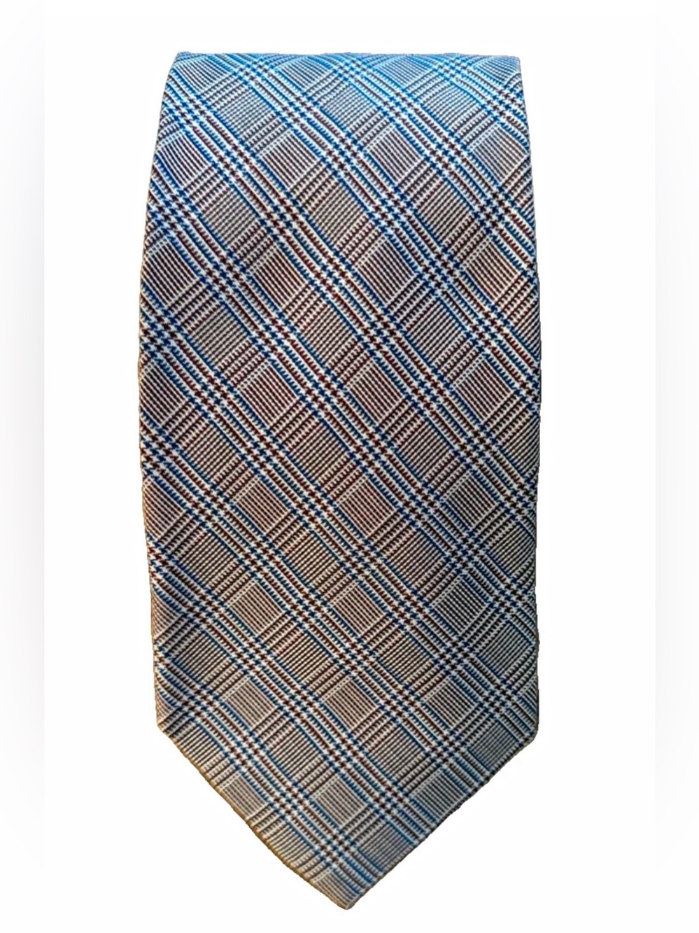 Lauren Ralph Lauren Silk Tie Mens Glen Plaid Check Brown Blue Hand Finished
